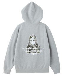 BRUSHED COLLAGE GRAPHIC FACE PATCH ZIP UP SWEAT HOODIE