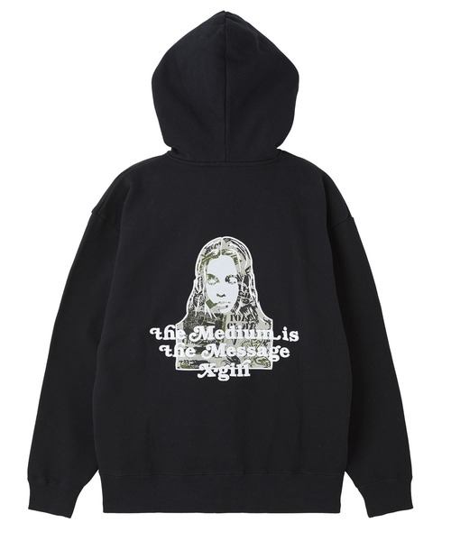 X-girl(エックスガール)の「BRUSHED COLLAGE GRAPHIC FACE PATCH ZIP UP SWEAT HOODIE(パーカー・レディース・アッシュ/ブラック/ブラウン・M/S)」の2枚目の写真