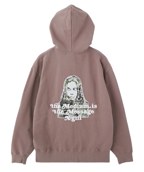 X-girl(エックスガール)の「BRUSHED COLLAGE GRAPHIC FACE PATCH ZIP UP SWEAT HOODIE(パーカー・レディース・アッシュ/ブラック/ブラウン・M/S)」の7枚目の写真