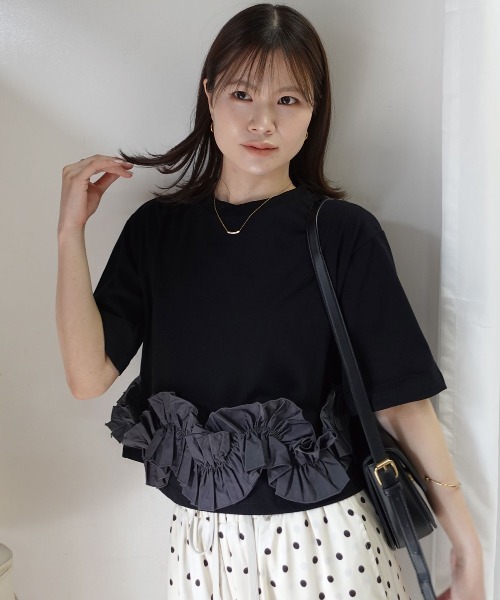 CORNERS(コーナーズ)の「フリルドッキングTシャツ(Tシャツ/カットソー・レディース・ブラック/ホワイト・M)」の2枚目の写真