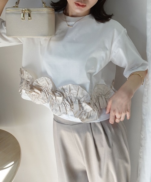 CORNERS(コーナーズ)の「フリルドッキングTシャツ(Tシャツ/カットソー・レディース・ブラック/ホワイト・M)」の5枚目の写真