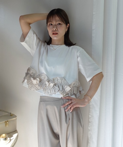 CORNERS(コーナーズ)の「フリルドッキングTシャツ(Tシャツ/カットソー・レディース・ブラック/ホワイト・M)」の6枚目の写真