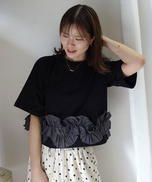 CORNERS(コーナーズ)の「フリルドッキングTシャツ(Tシャツ/カットソー・レディース・ブラック/ホワイト・M)」の9枚目の写真