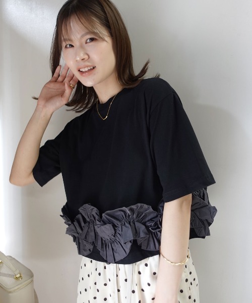 CORNERS(コーナーズ)の「フリルドッキングTシャツ(Tシャツ/カットソー・レディース・ブラック/ホワイト・M)」の10枚目の写真
