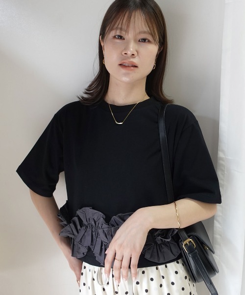 CORNERS(コーナーズ)の「フリルドッキングTシャツ(Tシャツ/カットソー・レディース・ブラック/ホワイト・M)」の12枚目の写真