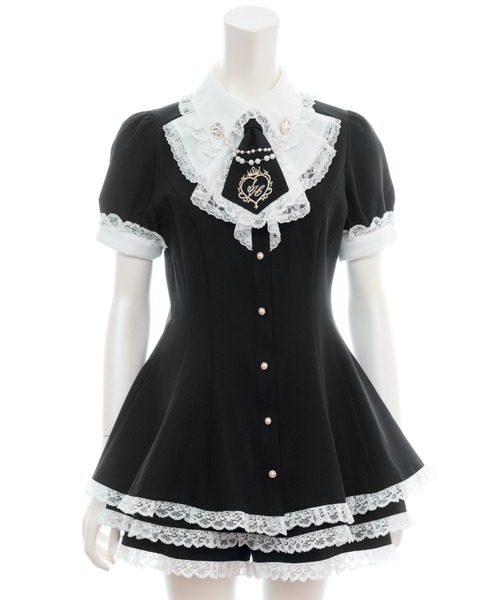 Secret Honey(シークレットハニー)の「ラッフルネクタイ半袖セットアップ(セットアップ・レディース・ブラック/ピンク/ストライプ・MEDIUM)」の14枚目の写真