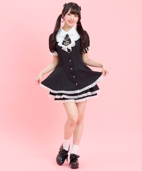 Secret Honey(シークレットハニー)の「ラッフルネクタイ半袖セットアップ(セットアップ・レディース・ブラック/ピンク/ストライプ・MEDIUM)」の11枚目の写真