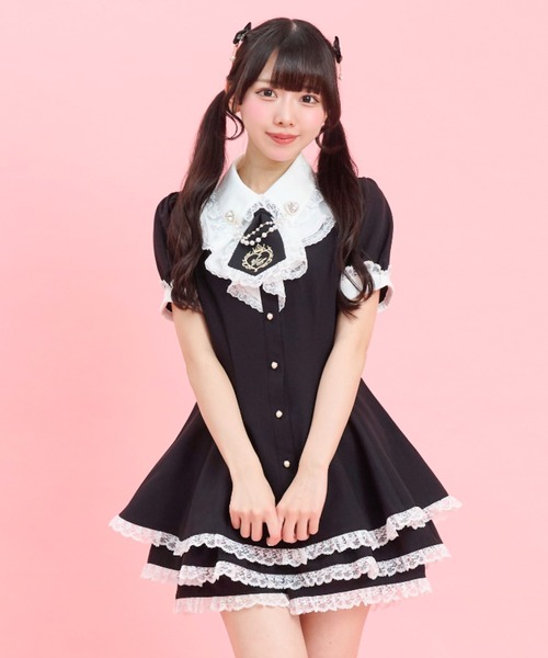 Secret Honey(シークレットハニー)の「ラッフルネクタイ半袖セットアップ(セットアップ・レディース・ブラック/ピンク/ストライプ・MEDIUM)」の12枚目の写真