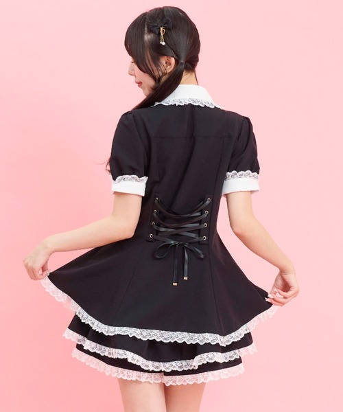 Secret Honey(シークレットハニー)の「ラッフルネクタイ半袖セットアップ(セットアップ・レディース・ブラック/ピンク/ストライプ・MEDIUM)」の13枚目の写真