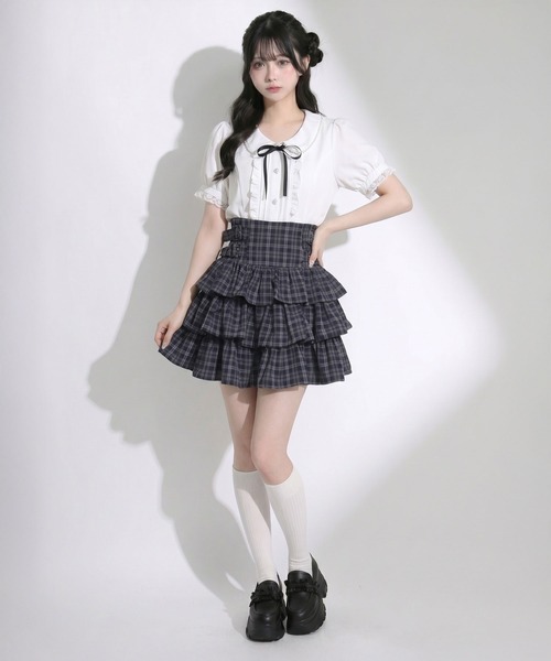 Lilymel(リリメル)の「サイドバックルティアードミニスカート(スカート・レディース・ブラック/チェック・LL~3L/L~LL/M-L)」の17枚目の写真