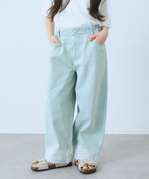CIAOPANIC TYPY(チャオパニックティピー)の「【KIDS】裾レース切替ワイドデニム(デニムパンツ・キッズ・サックスブルー・SMALL/MEDIUM/LARGE/X-LARGE/XX-LARGE)」の3枚目の写真