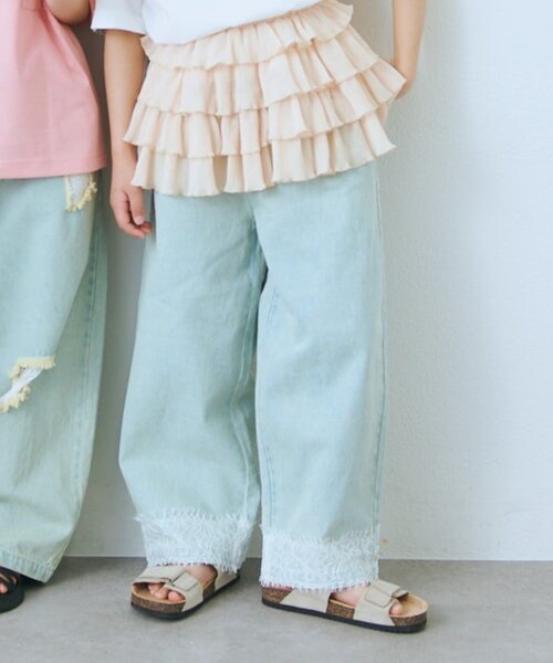 CIAOPANIC TYPY(チャオパニックティピー)の「【KIDS】裾レース切替ワイドデニム(デニムパンツ・キッズ・サックスブルー・SMALL/MEDIUM/LARGE/X-LARGE/XX-LARGE)」の5枚目の写真