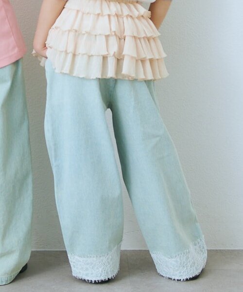 CIAOPANIC TYPY(チャオパニックティピー)の「【KIDS】裾レース切替ワイドデニム(デニムパンツ・キッズ・サックスブルー・SMALL/MEDIUM/LARGE/X-LARGE/XX-LARGE)」の6枚目の写真
