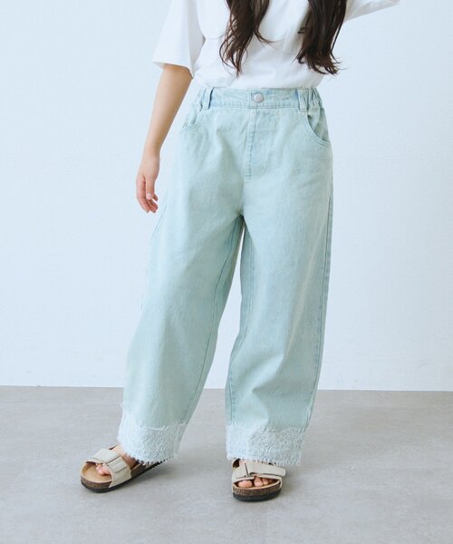 CIAOPANIC TYPY(チャオパニックティピー)の「【KIDS】裾レース切替ワイドデニム(デニムパンツ・キッズ・サックスブルー・SMALL/MEDIUM/LARGE/X-LARGE/XX-LARGE)」の7枚目の写真
