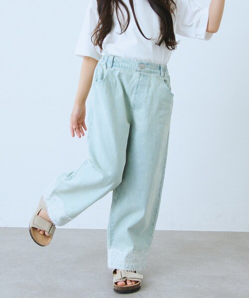 CIAOPANIC TYPY(チャオパニックティピー)の「【KIDS】裾レース切替ワイドデニム(デニムパンツ・キッズ・サックスブルー・SMALL/MEDIUM/LARGE/X-LARGE/XX-LARGE)」の8枚目の写真