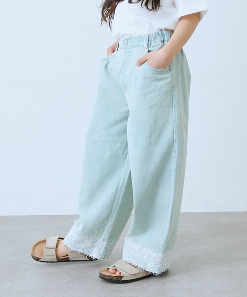 CIAOPANIC TYPY(チャオパニックティピー)の「【KIDS】裾レース切替ワイドデニム(デニムパンツ・キッズ・サックスブルー・SMALL/MEDIUM/LARGE/X-LARGE/XX-LARGE)」の10枚目の写真