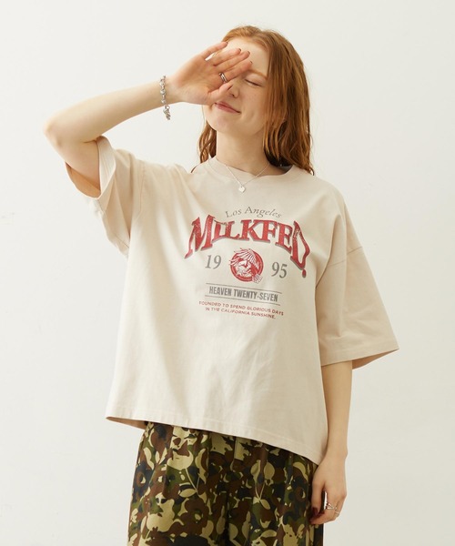 MILKFED.（ミルクフェド）の「EAGLE ARCH LOGO S/S TEE（Tシャツ/カットソー・レディース・オフホワイト/アッシュ/バーガンディー・L/M）」の2枚目の写真