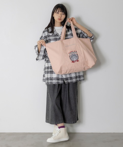 ScoLar(スカラー)の「662442:FRUIT OF THE LOOM×ScoLarコラボ トートバッグ(トートバッグ・レディース・ブラック/グレー/オフホワイト/イエロー/ネイビー/ピンク/グリーン・FREE)」の8枚目の写真