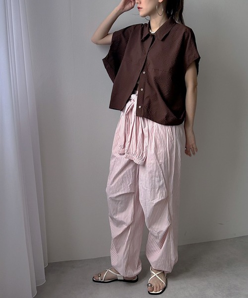 bohmal(ボマール)の「シアーサッカーランタンフレンチスリーブシャツ(シャツ/ブラウス・レディース・イエロー/ブラウン/オフホワイト・FREE)」の15枚目の写真