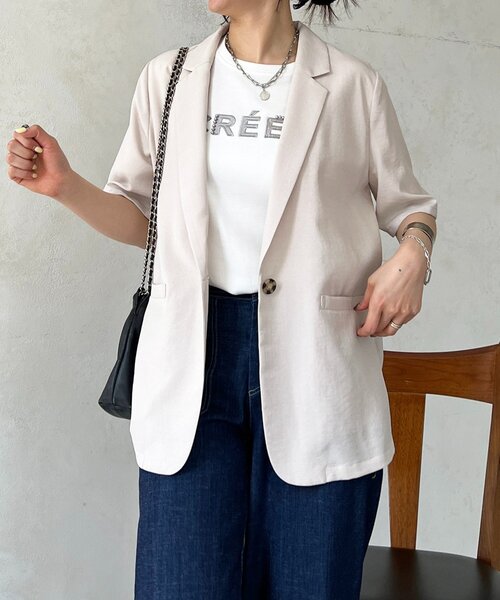 un dix cors(アンディコール)の「シングルボタン半袖ジャケット(テーラードジャケット・レディース・ライトグレー/ベージュ/グレー・FREE)」の22枚目の写真
