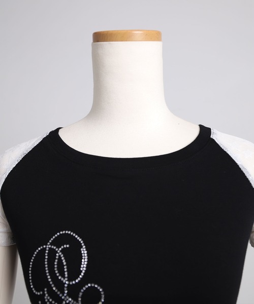 Diable baiser(ディアブルベーゼ)の「Y2K星レースラグランスリーブ切替ストーンロゴ 半袖Tシャツ(Tシャツ/カットソー・レディース・ブラック/サックスブルー・FREE)」の6枚目の写真