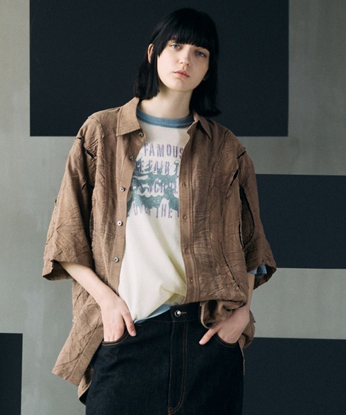 MAISON SPECIAL(メゾンスペシャル)の「《UNISEX》Tuck Washer Prime-Over TSUGIHAGI Short Sleeve Shirt/タックワッシャープライムオーバーツギハギショートスリーブシャツ【MAISON SPECIAL/メゾンスペシャル】■セットアップ対応■(シャツ/ブラウス・メンズ・グレー/ラベンダー/モカ・0/1/2)」の2枚目の写真