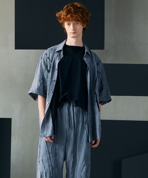 MAISON SPECIAL(メゾンスペシャル)の「《UNISEX》Tuck Washer Prime-Over TSUGIHAGI Short Sleeve Shirt/タックワッシャープライムオーバーツギハギショートスリーブシャツ【MAISON SPECIAL/メゾンスペシャル】■セットアップ対応■(シャツ/ブラウス・メンズ・グレー/ラベンダー/モカ・0/1/2)」の6枚目の写真