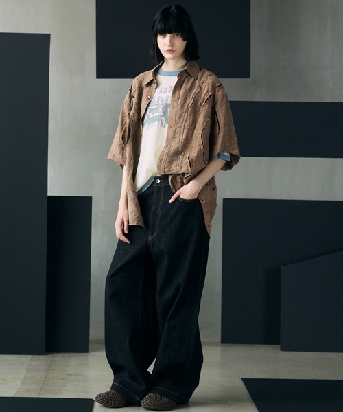 MAISON SPECIAL(メゾンスペシャル)の「《UNISEX》Tuck Washer Prime-Over TSUGIHAGI Short Sleeve Shirt/タックワッシャープライムオーバーツギハギショートスリーブシャツ【MAISON SPECIAL/メゾンスペシャル】■セットアップ対応■(シャツ/ブラウス・メンズ・グレー/ラベンダー/モカ・0/1/2)」の5枚目の写真