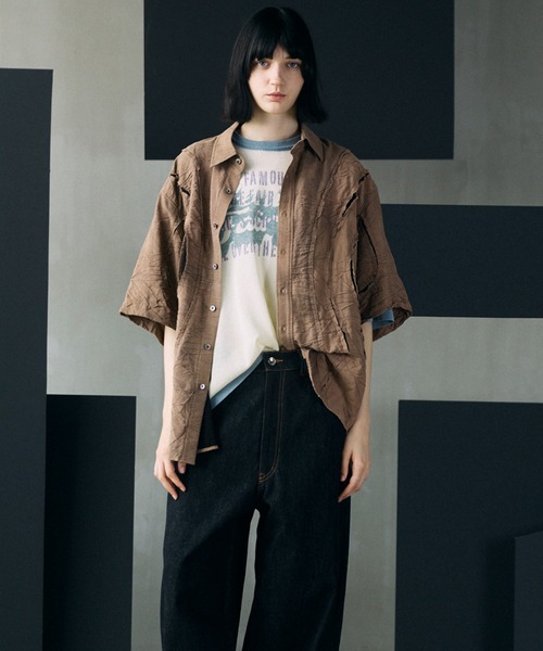 MAISON SPECIAL(メゾンスペシャル)の「《UNISEX》Tuck Washer Prime-Over TSUGIHAGI Short Sleeve Shirt/タックワッシャープライムオーバーツギハギショートスリーブシャツ【MAISON SPECIAL/メゾンスペシャル】■セットアップ対応■(シャツ/ブラウス・メンズ・グレー/ラベンダー/モカ・0/1/2)」の9枚目の写真