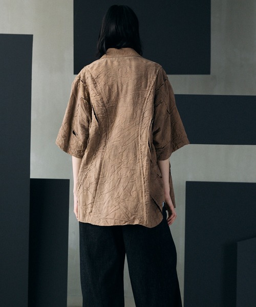 MAISON SPECIAL(メゾンスペシャル)の「《UNISEX》Tuck Washer Prime-Over TSUGIHAGI Short Sleeve Shirt/タックワッシャープライムオーバーツギハギショートスリーブシャツ【MAISON SPECIAL/メゾンスペシャル】■セットアップ対応■(シャツ/ブラウス・メンズ・グレー/ラベンダー/モカ・0/1/2)」の11枚目の写真