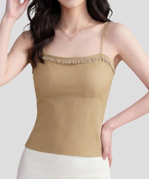 Miniministore(ミニミニストア)の「レースフリルブラトップカップ付キャミ春夏(キャミソール・レディース・ブラック/アイボリー/キャメル/グレイッシュベージュ・FREE)」の1枚目の写真