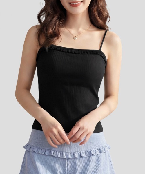 Miniministore(ミニミニストア)の「レースフリルブラトップカップ付キャミ春夏(キャミソール・レディース・ブラック/アイボリー/キャメル/グレイッシュベージュ・FREE)」の3枚目の写真