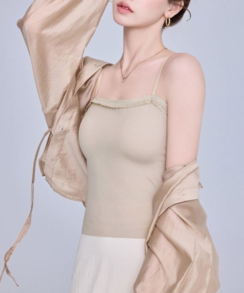 Miniministore(ミニミニストア)の「レースフリルブラトップカップ付キャミ春夏(キャミソール・レディース・ブラック/アイボリー/キャメル/グレイッシュベージュ・FREE)」の5枚目の写真