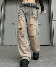 A'gem（エージェム）の「A'GEM/9 × .kom 『A'gem/エージェム』クラッシュダメージウォッシュデニムパンツ（デニムパンツ）」
