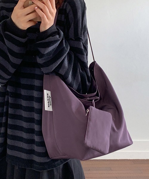Miniministore(ミニミニストア)の「大容量トートバッグ ミニポーチ付き 無地(トートバッグ・レディース・レッド/カーキ/パープル/ミント/ブラウン/ブラック・FREE)」の6枚目の写真