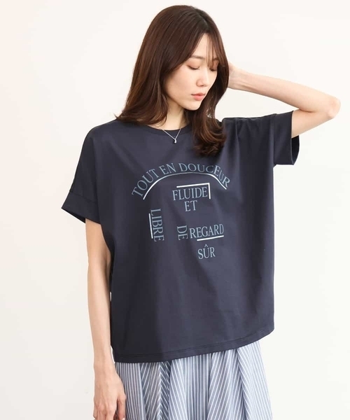 MK MICHEL KLEIN（エムケーミッシェルクラン）の「[UVカット/接触冷感/洗える]デザインロゴTシャツ（Tシャツ/カットソー・レディース・ネイビー/ホワイト・38）」の2枚目の写真