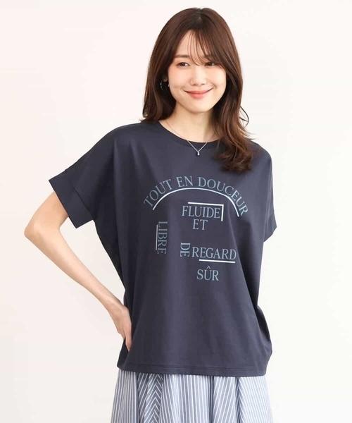 MK MICHEL KLEIN（エムケーミッシェルクラン）の「[UVカット/接触冷感/洗える]デザインロゴTシャツ（Tシャツ/カットソー・レディース・ネイビー/ホワイト・38）」の3枚目の写真