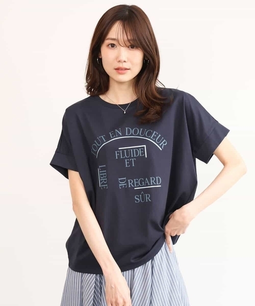MK MICHEL KLEIN（エムケーミッシェルクラン）の「[UVカット/接触冷感/洗える]デザインロゴTシャツ（Tシャツ/カットソー・レディース・ネイビー/ホワイト・38）」の4枚目の写真