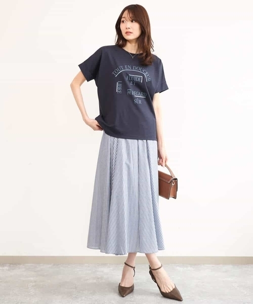 MK MICHEL KLEIN（エムケーミッシェルクラン）の「[UVカット/接触冷感/洗える]デザインロゴTシャツ（Tシャツ/カットソー・レディース・ネイビー/ホワイト・38）」の7枚目の写真