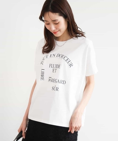 MK MICHEL KLEIN（エムケーミッシェルクラン）の「[UVカット/接触冷感/洗える]デザインロゴTシャツ（Tシャツ/カットソー・レディース・ネイビー/ホワイト・38）」の9枚目の写真