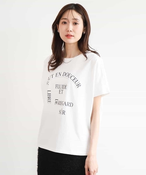 MK MICHEL KLEIN（エムケーミッシェルクラン）の「[UVカット/接触冷感/洗える]デザインロゴTシャツ（Tシャツ/カットソー・レディース・ネイビー/ホワイト・38）」の10枚目の写真