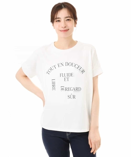 MK MICHEL KLEIN（エムケーミッシェルクラン）の「[UVカット/接触冷感/洗える]デザインロゴTシャツ（Tシャツ/カットソー・レディース・ネイビー/ホワイト・38）」の14枚目の写真