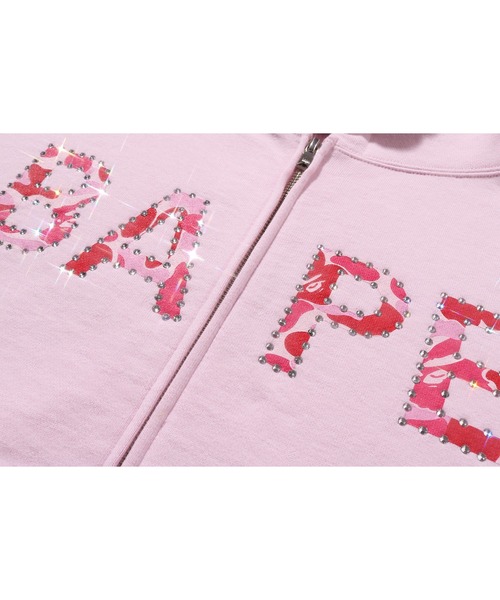 A BATHING APE（アベイシングエイプ）の「ABC CAMO CRYSTAL LOGO WIDE ZIP HOODIE（パーカー・レディース・ブラック/ピンク/グレー・MEDIUM/SMALL）」の9枚目の写真