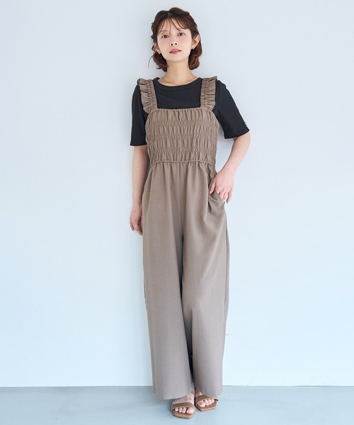 mil(ミル)の「シャーリング サロペット【587228】(サロペット/オーバーオール・レディース・ブラウン/ブラック/グレイッシュベージュ・S/XS)」の2枚目の写真