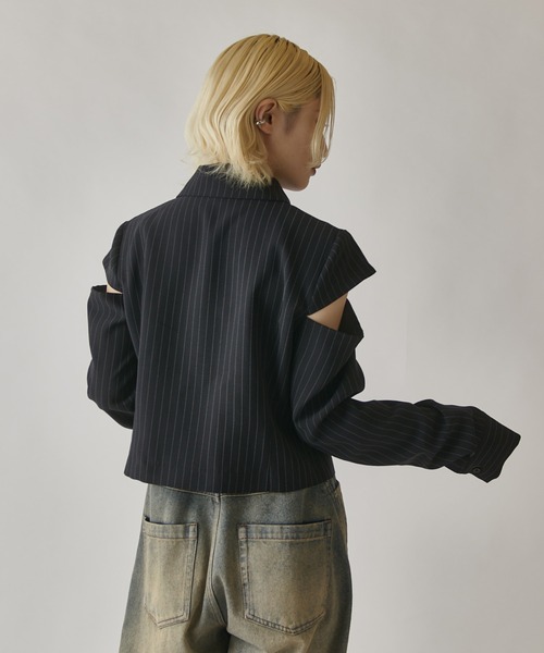 Lui's(ルイス)の「【mi-企画】2wayスリーブダブルZIPクロップドシャツ(シャツ/ブラウス・レディース・グレー/ブラック・FREE)」の16枚目の写真