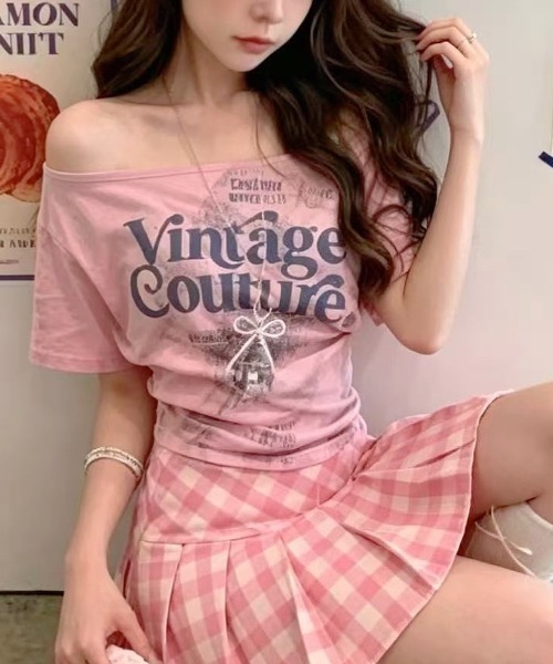 SHEENA(シーナ)の「チェック柄ワンショルトップス(Tシャツ/カットソー・レディース・ライトブルー/ピンク/ライトグリーン/ブラック/ホワイト・M)」の5枚目の写真