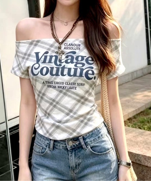 SHEENA(シーナ)の「チェック柄ワンショルトップス(Tシャツ/カットソー・レディース・ライトブルー/ピンク/ライトグリーン/ブラック/ホワイト・M)」の20枚目の写真