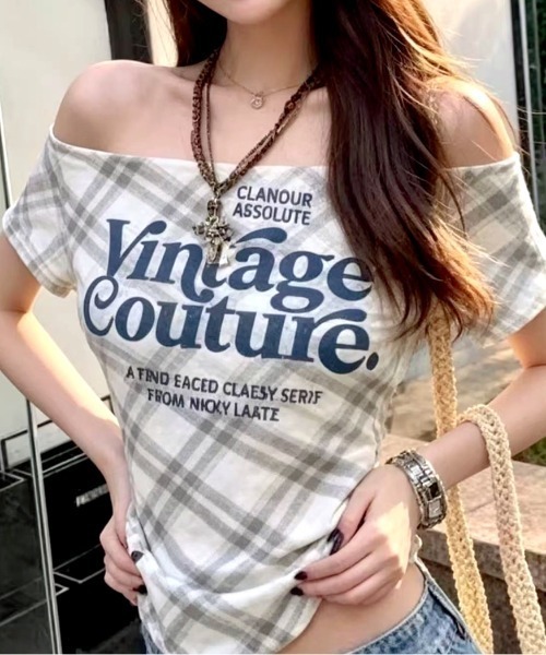 SHEENA(シーナ)の「チェック柄ワンショルトップス(Tシャツ/カットソー・レディース・ライトブルー/ピンク/ライトグリーン/ブラック/ホワイト・M)」の22枚目の写真