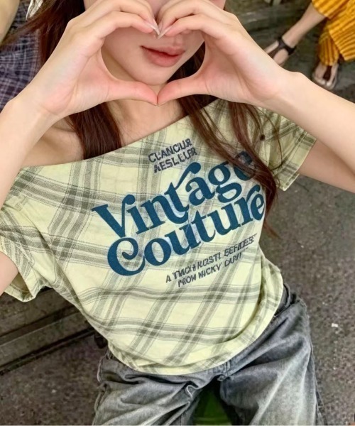 SHEENA(シーナ)の「チェック柄ワンショルトップス(Tシャツ/カットソー・レディース・ライトブルー/ピンク/ライトグリーン/ブラック/ホワイト・M)」の18枚目の写真