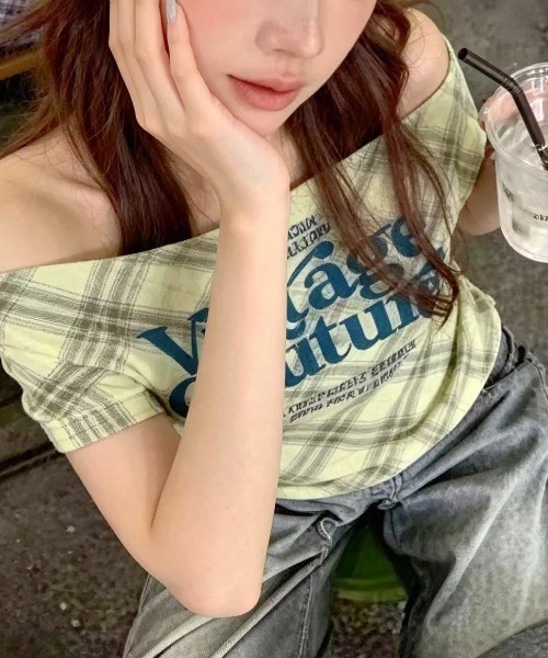 SHEENA(シーナ)の「チェック柄ワンショルトップス(Tシャツ/カットソー・レディース・ライトブルー/ピンク/ライトグリーン/ブラック/ホワイト・M)」の19枚目の写真